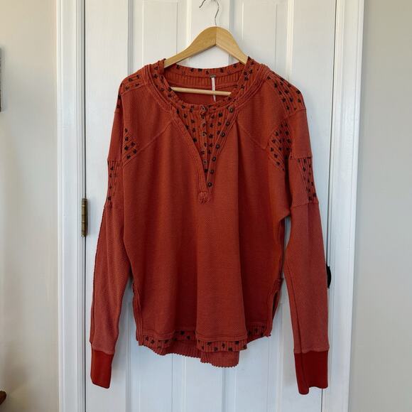 Women’s Free People Heart To Heart Top Thermal Brick Red Size M - Picture 2 of 5